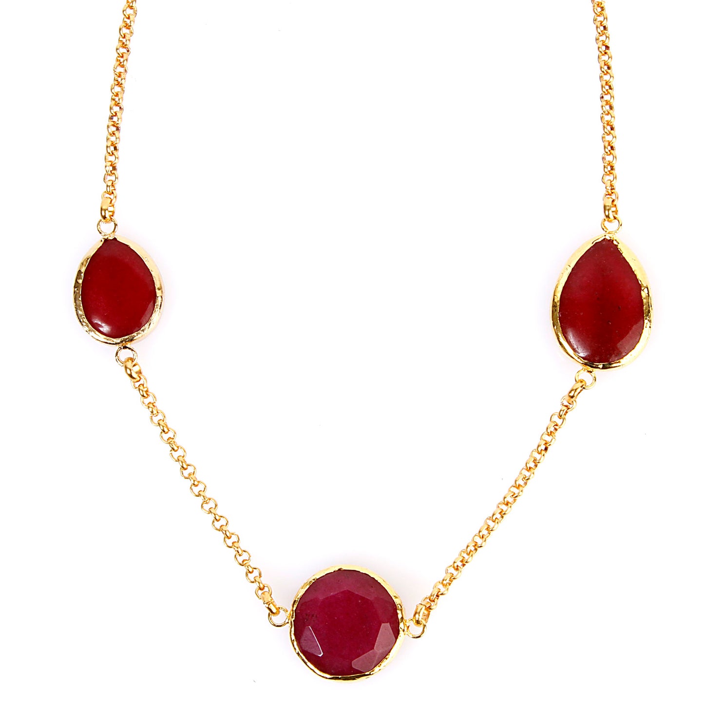 ELYA Gold Tone Red Dyed Chalcedony Cable Chain Necklace (22 mm) - 17"