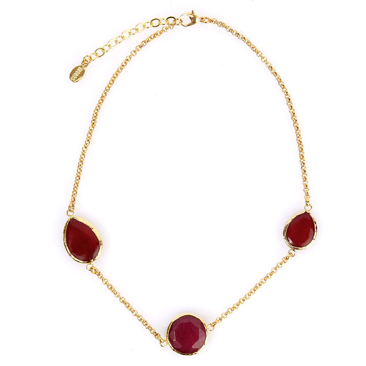 ELYA Gold Tone Red Dyed Chalcedony Cable Chain Necklace (22 mm) - 17"