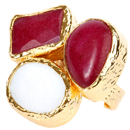 ELYA Gold Tone Red Dyed Chalcedony and Mother of Pearl Cluster Ring (29 mm)