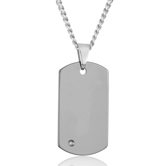 Crucible Men's Polished Diamond Dog Tag Tungsten Carbide Necklace
