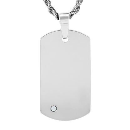 Men's Tungsten Carbide with Cubic Zirconia Dog Tag Pendant (2 mm) - 24"