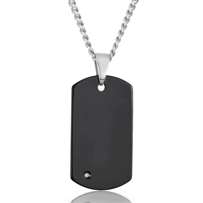 Crucible Men's Tungsten Carbide High Polished Diamond Dog Tag Pendant Necklace