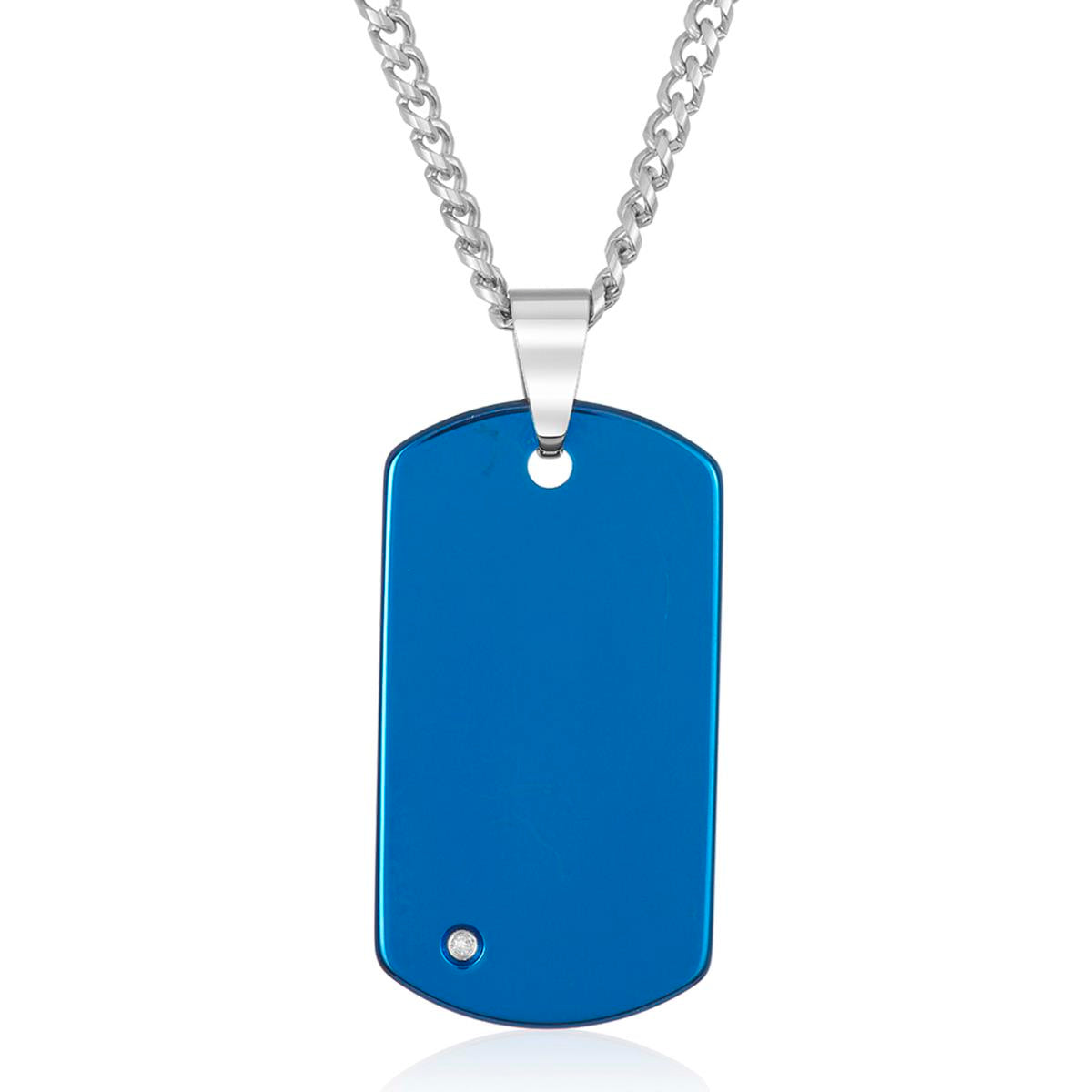 Crucible Men's Tungsten Carbide High Polished Diamond Dog Tag Pendant Necklace