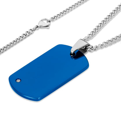 Crucible Men's Tungsten Carbide High Polished Diamond Dog Tag Pendant Necklace