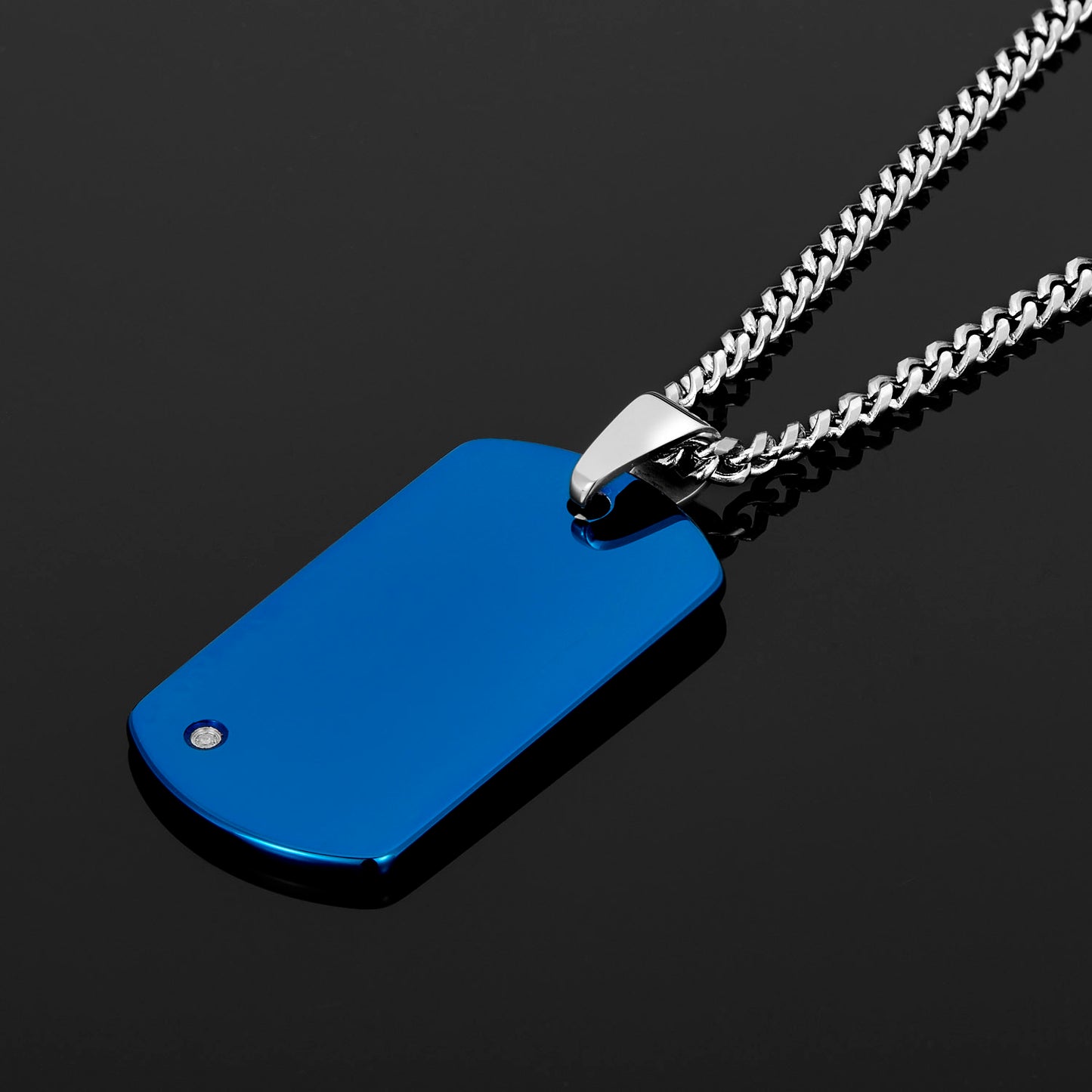 Crucible Men's Tungsten Carbide High Polished Diamond Dog Tag Pendant Necklace