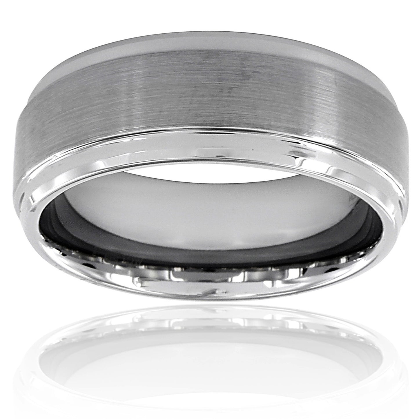 Brushed and Polished Ridged Edge Tungsten Carbide Ring (9mm Wide)