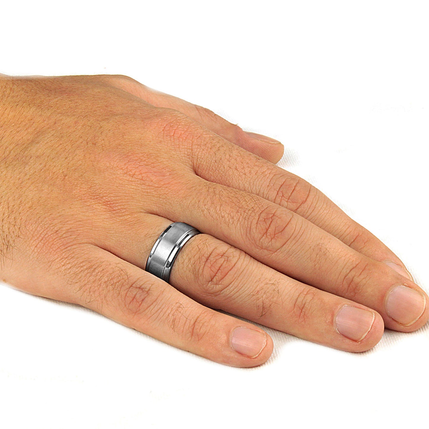 Brushed and Polished Ridged Edge Tungsten Carbide Ring (9mm Wide)