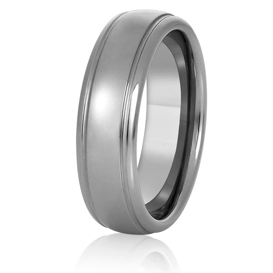 Polished Grooved Tungsten Carbide Wedding Band Ring (7mm Wide)
