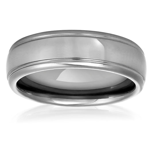 Polished Grooved Tungsten Carbide Wedding Band Ring (7mm Wide)