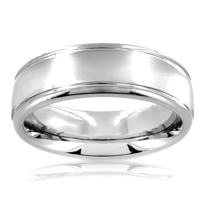 Polished Grooved Tungsten Carbide Wedding Band Ring (7mm Wide)