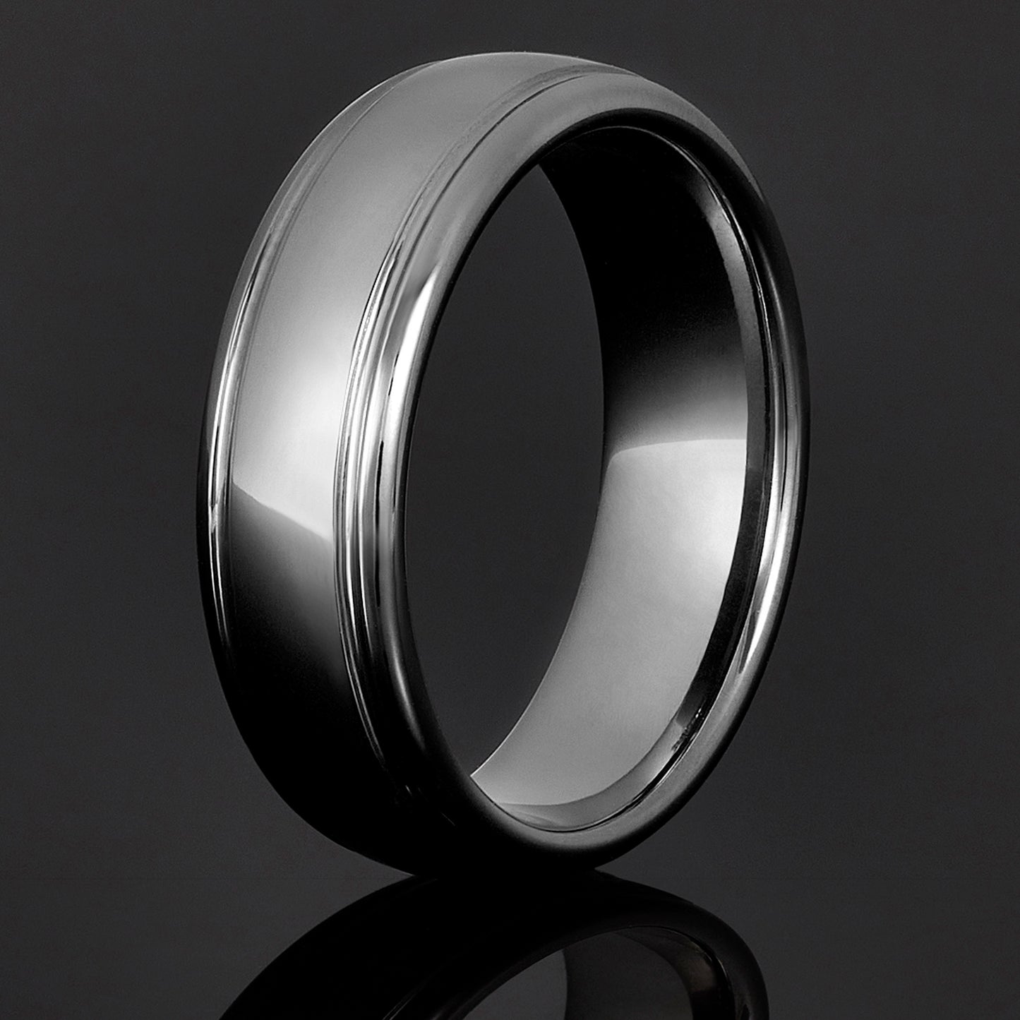 Polished Grooved Tungsten Carbide Wedding Band Ring (7mm Wide)