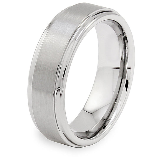 Brushed and Polished Ridged Edge Tungsten Carbide Ring (7mm Wide)