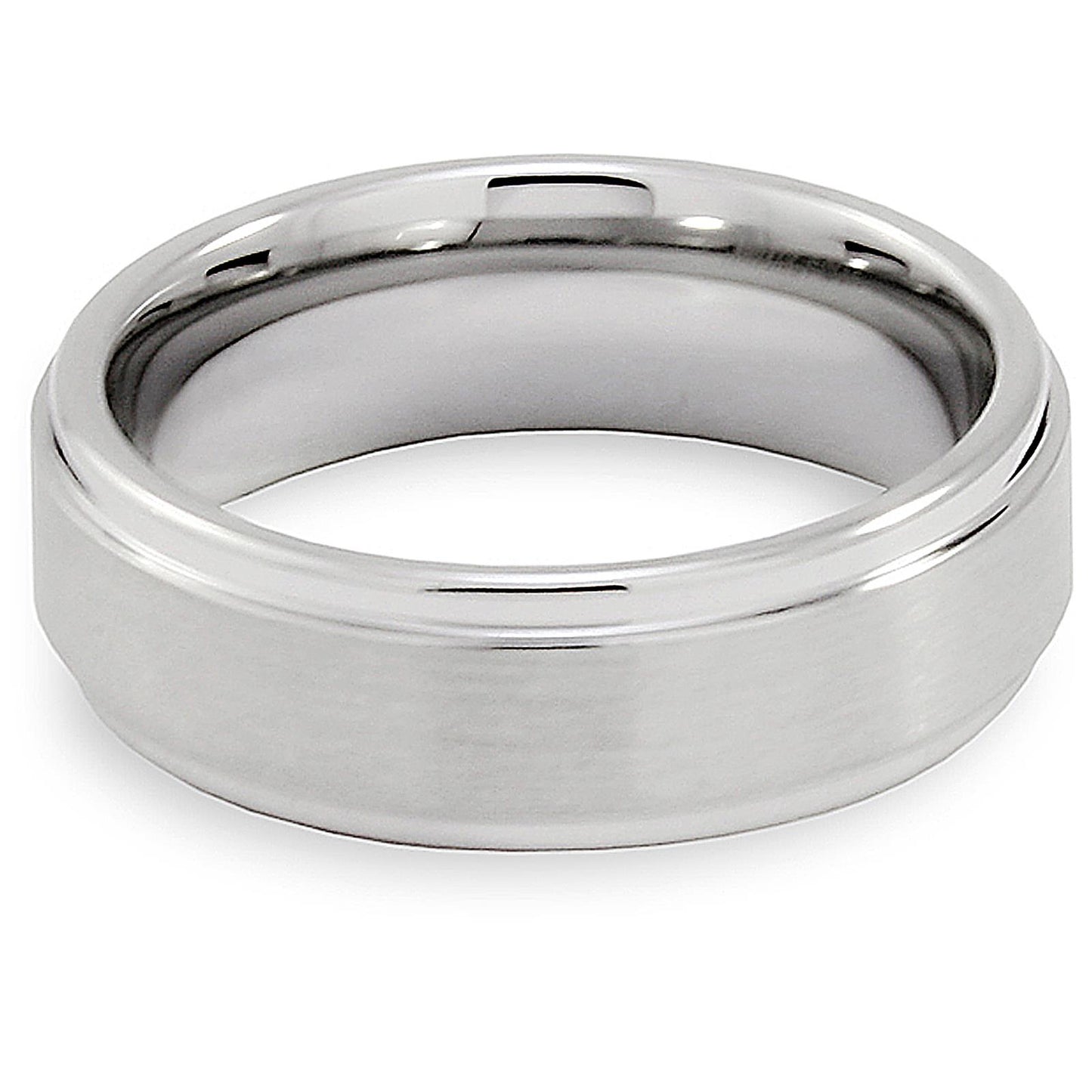 Brushed and Polished Ridged Edge Tungsten Carbide Ring (7mm Wide)