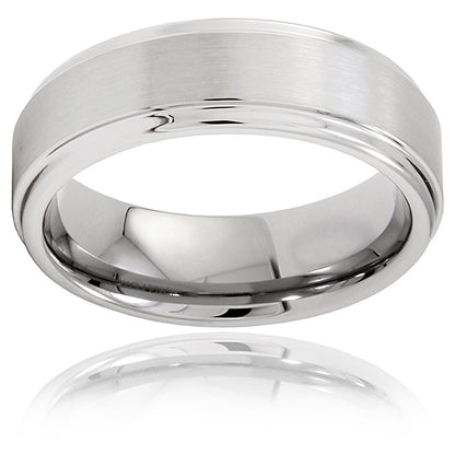 Brushed and Polished Ridged Edge Tungsten Carbide Ring (7mm Wide)