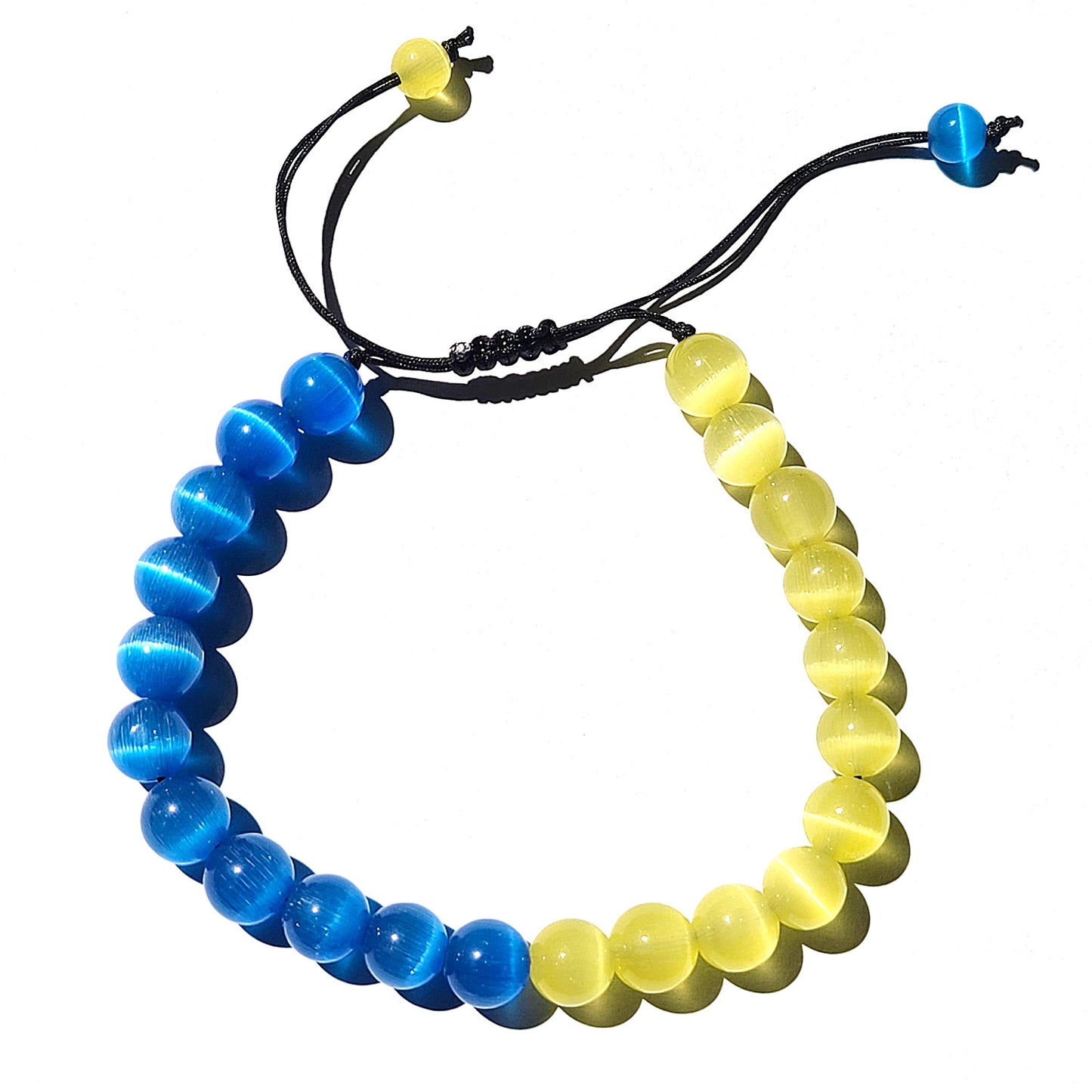 Blue and Yellow Cat's Eye Adjustable Bead Bracelet