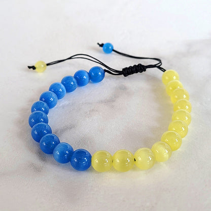 Blue and Yellow Cat's Eye Adjustable Bead Bracelet