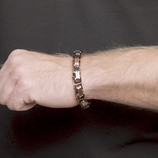 Men's Byzantine Chain Black/Rose Gold Steel Bracelet (11mm Wide)