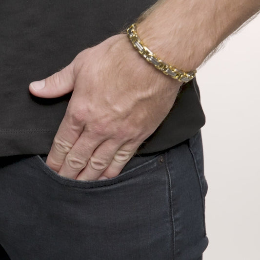Men's Polished Two Tone Byzantine Chain Bracelet (8mm) - 8"
