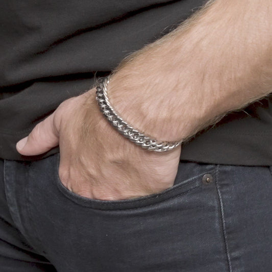 Men's Polished Stainless Steel Curb Chain Bracelet (10mm) - 8"
