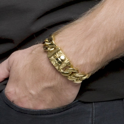 Crucible Jewelry Gold Plated Stainless Steel Skull With Black CZ Eyes