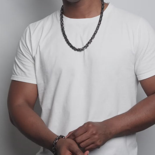 Men's Byzantine Chain Black Two Tone Necklace