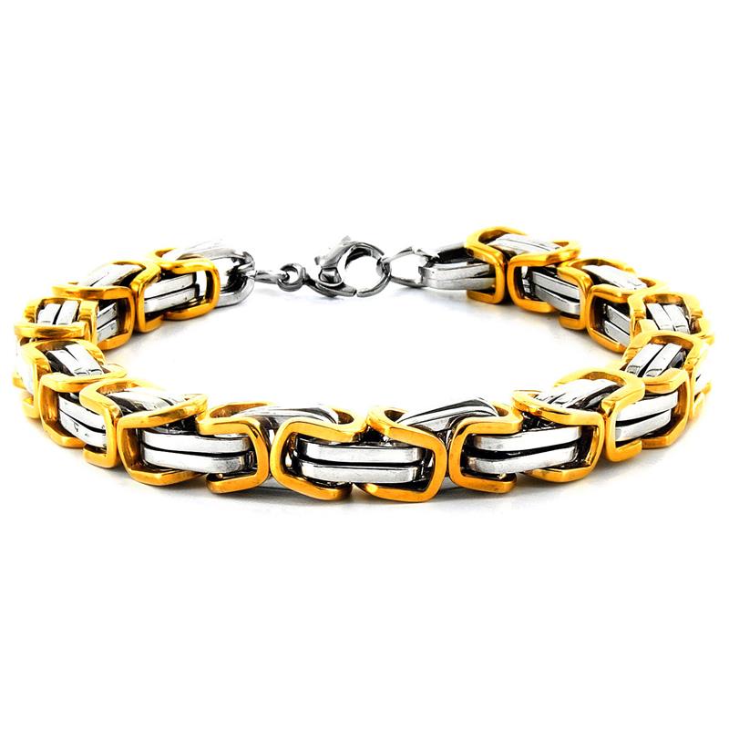 Crucible Men's Gold IP Stainless Steel Polished Byzantine Chain Link Bracelet