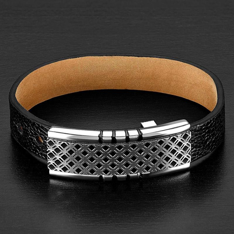 Crucible Stainless Steel Buckle Clasp Leather Bracelet
