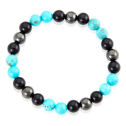 8mm Bead Stretch Bracelet Featuring Turquoise, Shiny Black Onyx and Magnetic Hematite