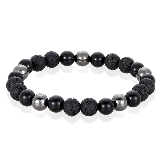 8mm Bead Stretch Bracelet Featuring Lava, Shiny Black Onyx and Magnetic Hematite