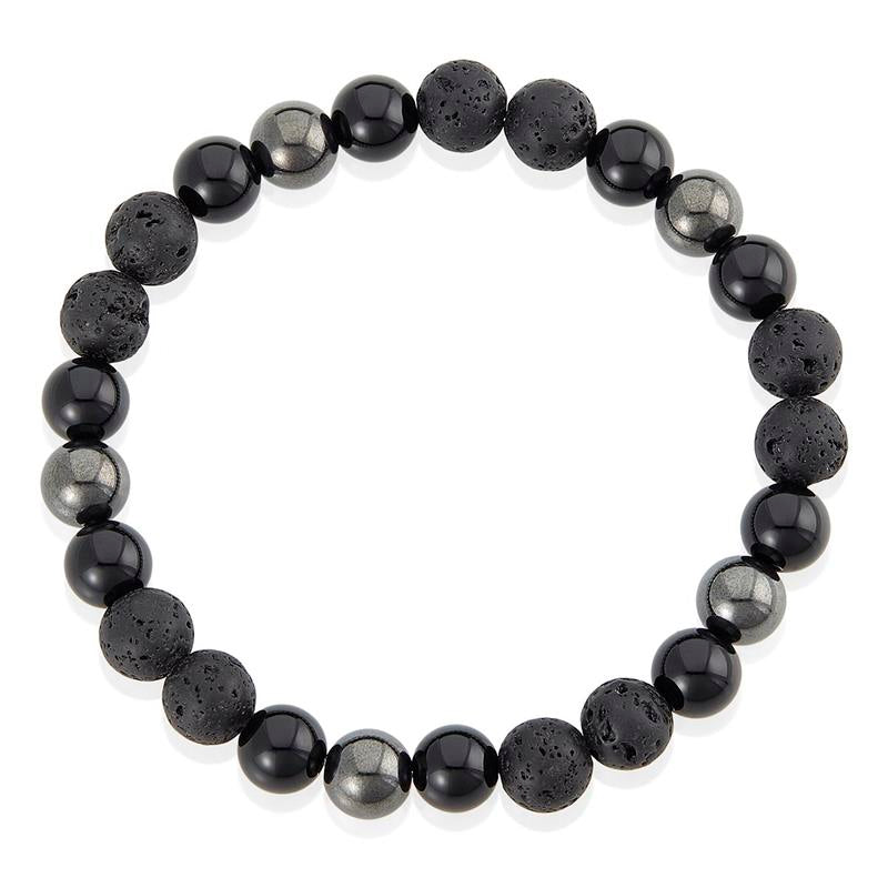 Crucible Los Angeles 8mm Bead Stretch Bracelet Featuring Lava, Shiny Black Onyx and Magnetic Hematite