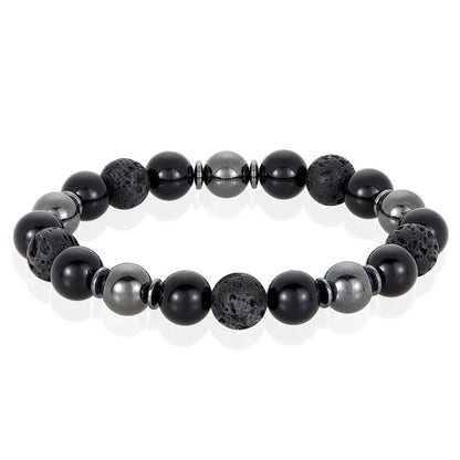 Crucible Los Angeles 10mm Bead Stretch Bracelet Featuring Lava, Shiny Black Onyx and Magnetic Hematite