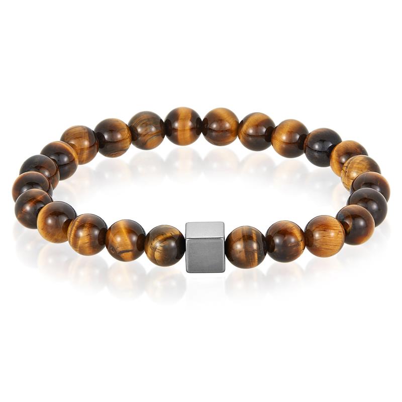 Crucible Los Angeles 8mm Hematite Cube and Tiger Eye Beads Stretch Bracelet