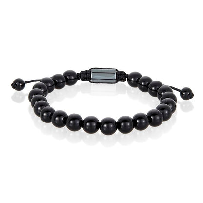 Crucible Los Angeles Polished Black Onyx Natural Stone 8mm Beads on Adjustable Cord Tie Bracelet