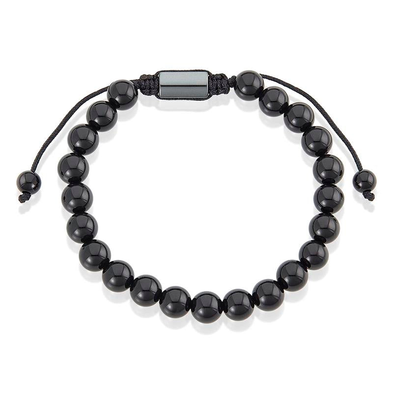 Crucible Los Angeles Polished Black Onyx Natural Stone 8mm Beads on Adjustable Cord Tie Bracelet