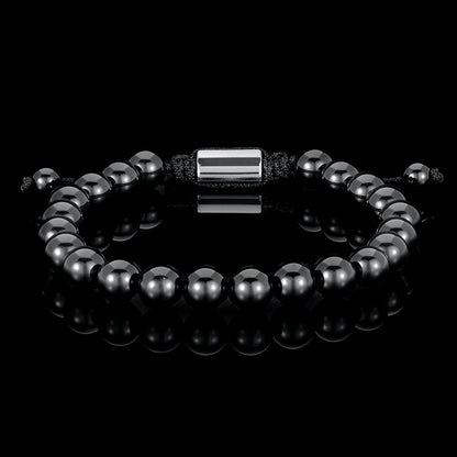 Polished Black Onyx Natural Stone 8mm Beads on Adjustable Cord Tie Bracelet