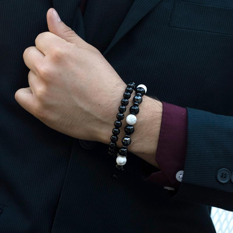 Crucible Los Angeles Polished Black Onyx Natural Stone 8mm Beads on Adjustable Cord Tie Bracelet