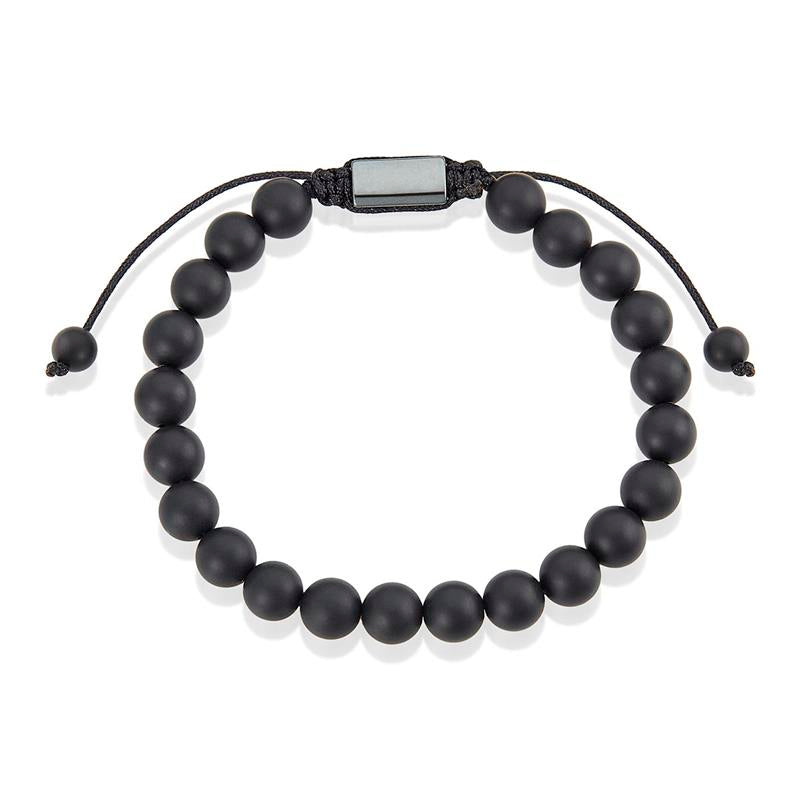 Crucible Los Angeles Matte Black Agate Natural Stone 8mm Beads on Adjustable Cord Tie Bracelet