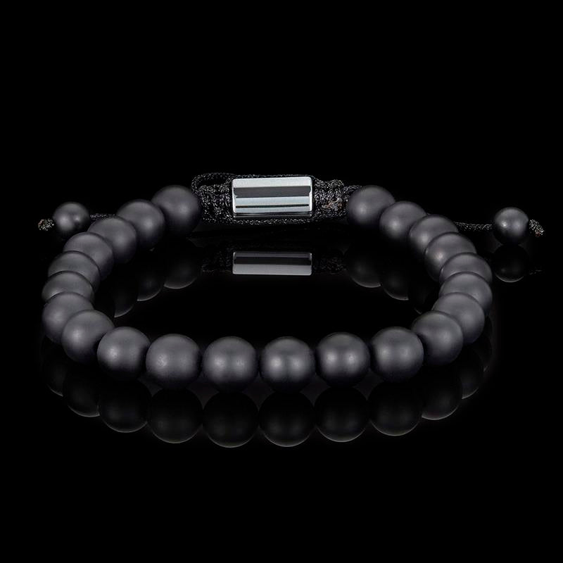 Crucible Los Angeles Matte Black Agate Natural Stone 8mm Beads on Adjustable Cord Tie Bracelet