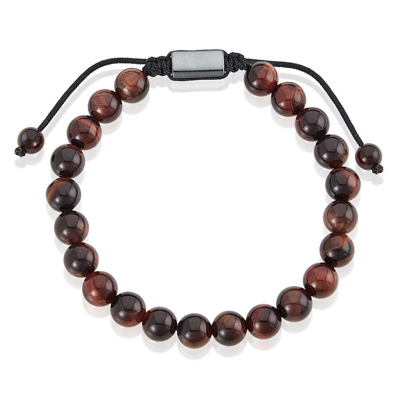 Crucible Los Angeles Red Tiger Eye Natural Stone 8mm Beads on Adjustable Cord Tie Bracelet