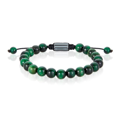 Green Tiger Eye Natural Stone 8mm Beads on Adjustable Cord Tie Bracelet