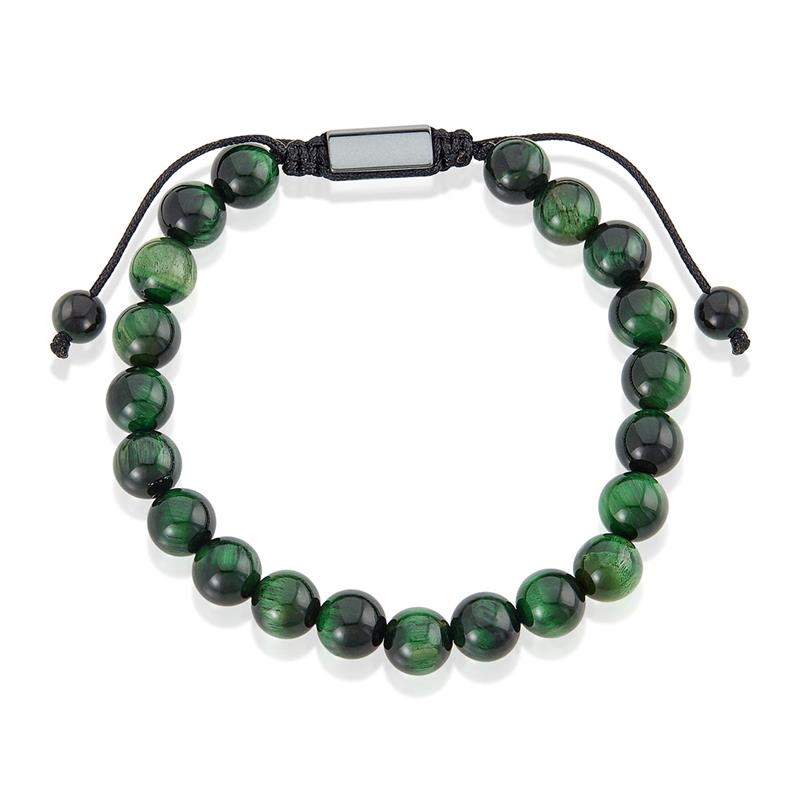 Green Tiger Eye Natural Stone 8mm Beads on Adjustable Cord Tie Bracelet