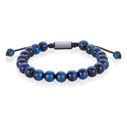Blue Tiger Eye Natural Stone 8mm Beads on Adjustable Cord Tie Bracelet