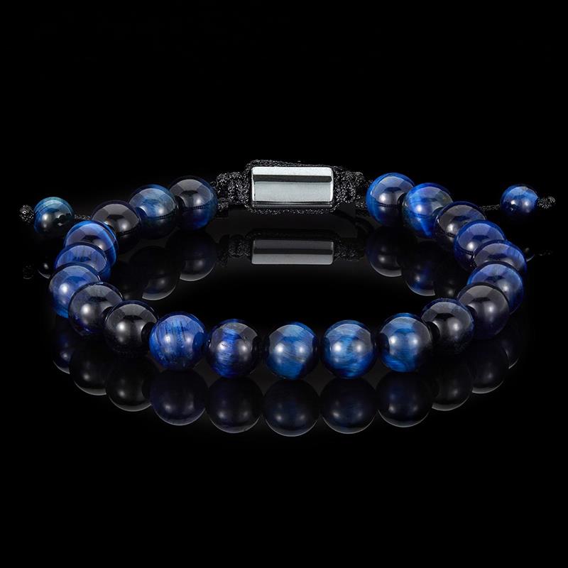 Crucible Los Angeles Blue Tiger Eye Natural Stone 8mm Beads on Adjustable Cord Tie Bracelet