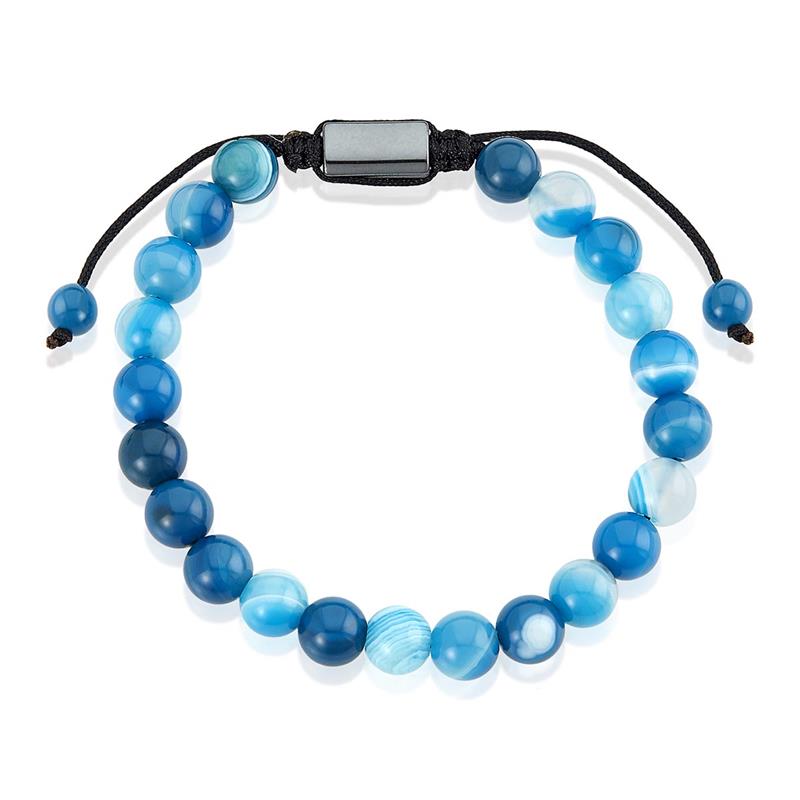Crucible Los Angeles Blue Banded Agate Natural Stone 8mm Beads on Adjustable Cord Tie Bracelet