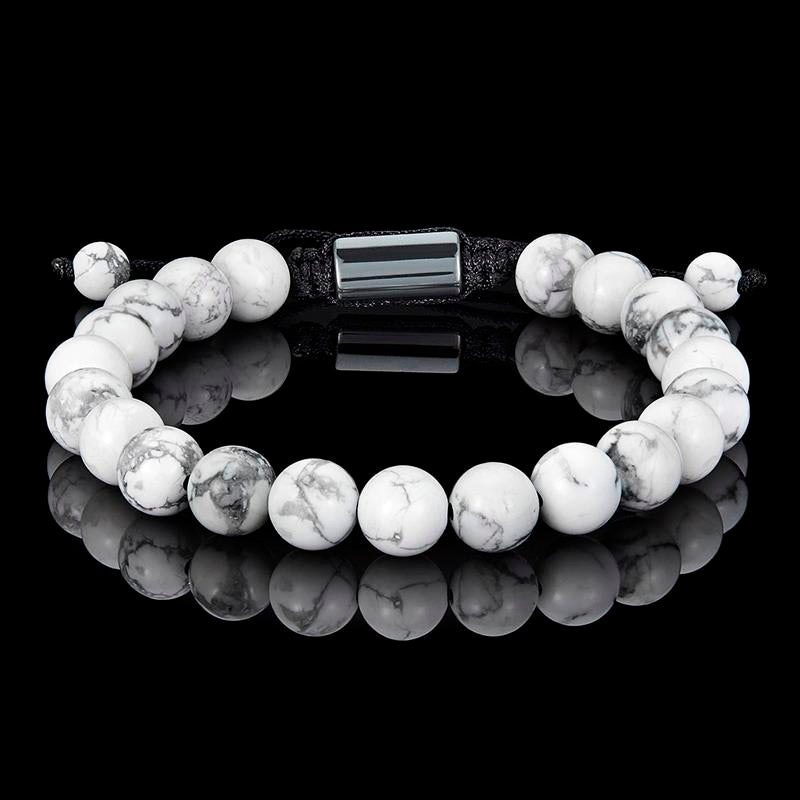 Crucible Los Angeles Howlite Natural Stone 8mm Beads on Adjustable Cord Tie Bracelet