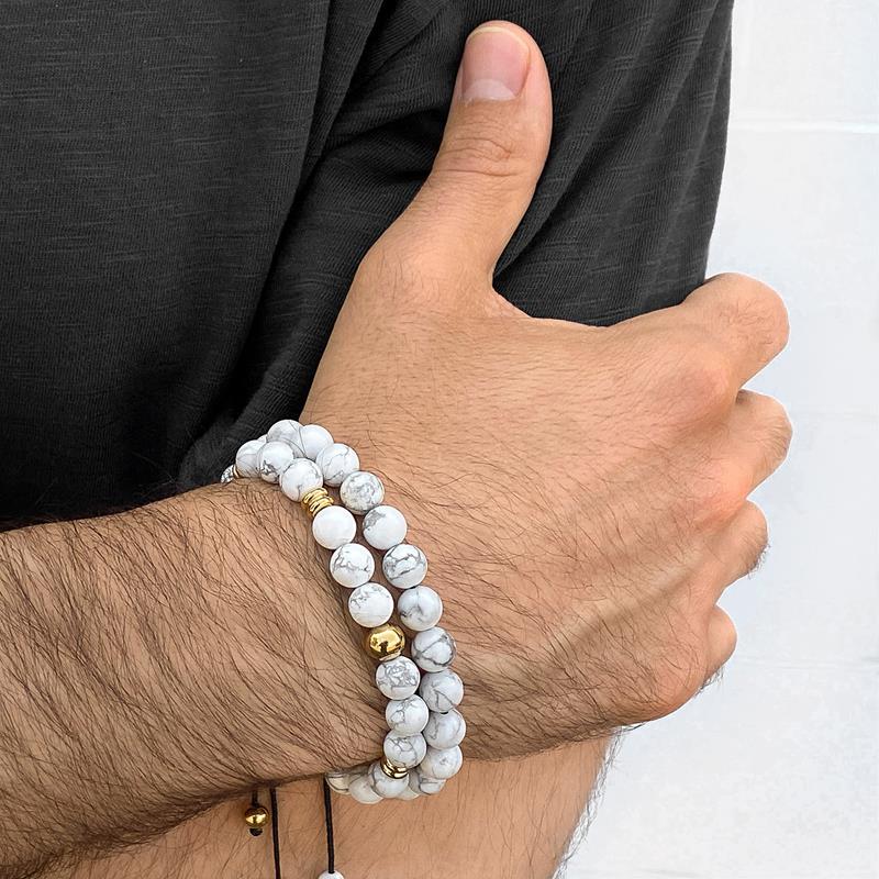 Howlite Natural Stone 8mm Beads on Adjustable Cord Tie Bracelet