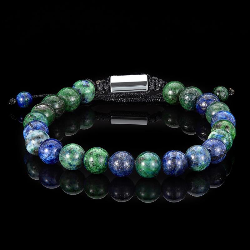 Azurite Chrysocolla Natural Stone 8mm Beads on Adjustable Cord Tie Bracelet