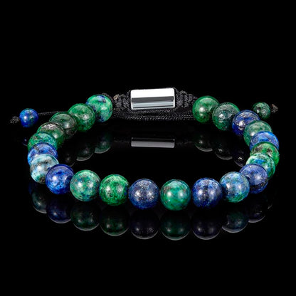 Azurite Chrysocolla Natural Stone 8mm Beads on Adjustable Cord Tie Bracelet