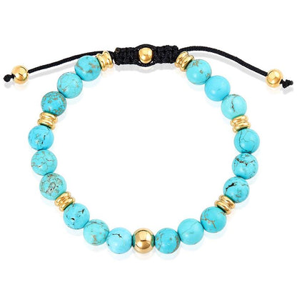 8mm Turquoise and Gold IP Stainless Steel Beads on Adjustable Cord Tie Bracelet
