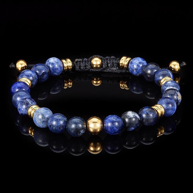 Crucible Los Angeles 8mm Sodalite and Gold IP Stainless Steel Beads on Adjustable Cord Tie Bracelet
